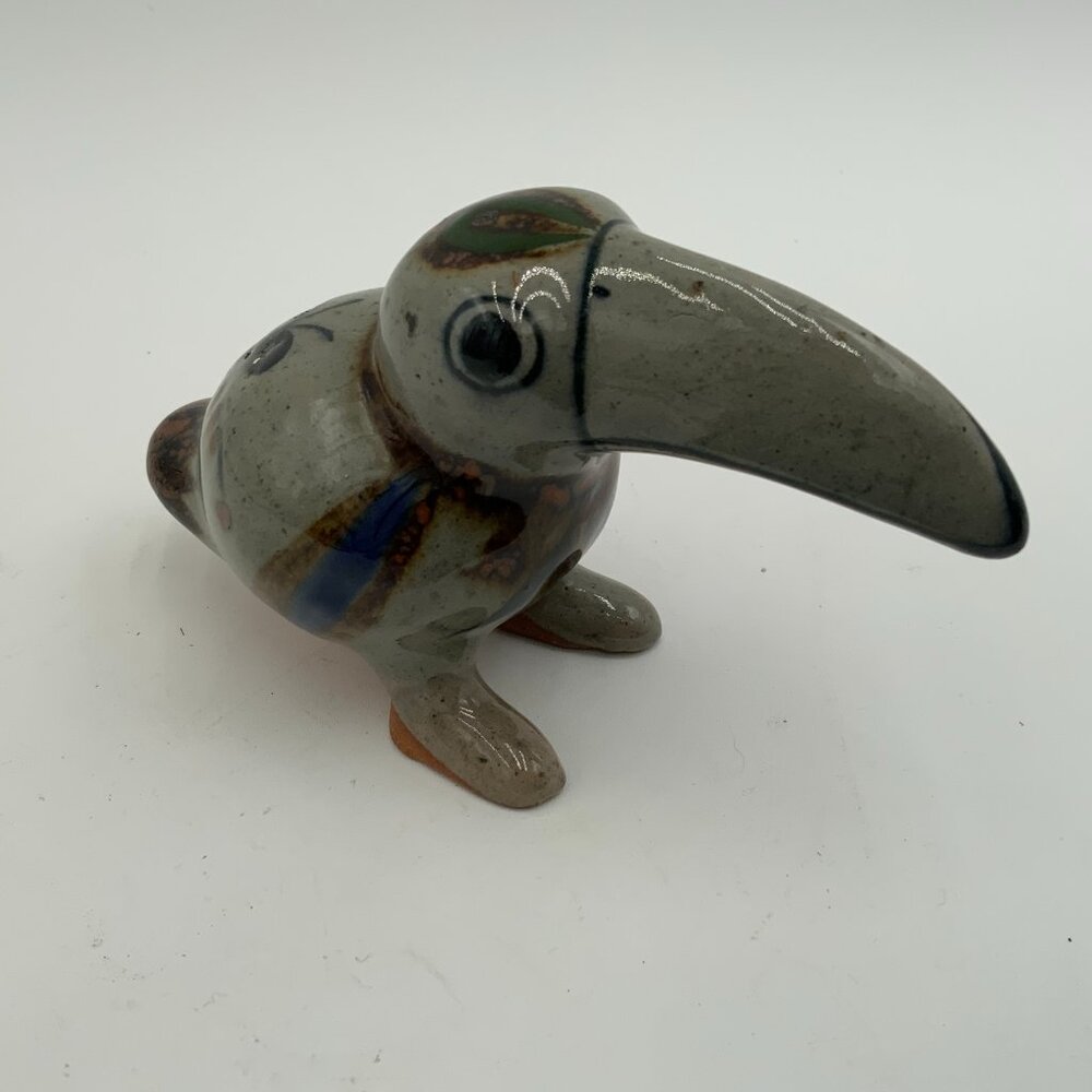 Ken Edwards Hand-Painted Mexican Ceramic Toucan Bird Figurine Floral Tonala